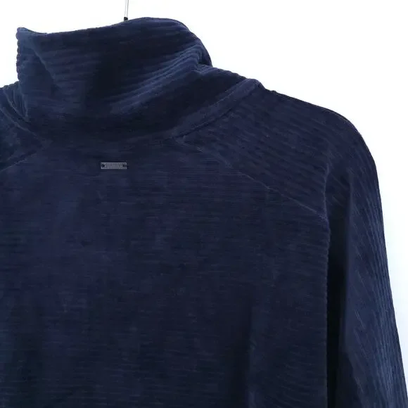 Prana Escambia Half Zip Stormy Night Blue Organic Cotton Velour Leather Pull L - Picture 11 of 15